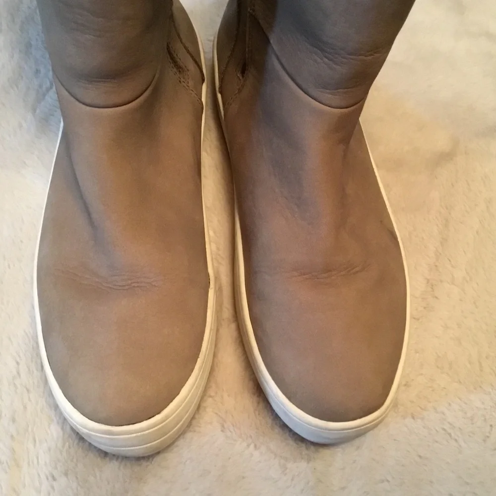 J/Slides Henley Leather & Faux Fur Taupe Waterproof Ankle Boots  - Size 8.5